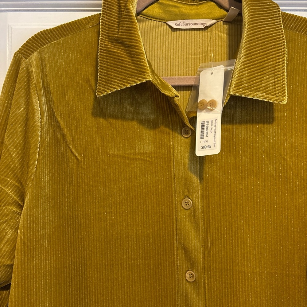 Soft Surroundings Velvet Boyfriend Tunic Shirt Amber Green